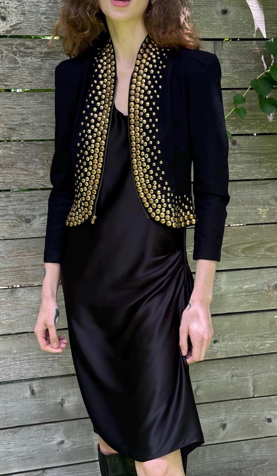 1940s heavy gold studded vintage puff sleeve zip … - image 5