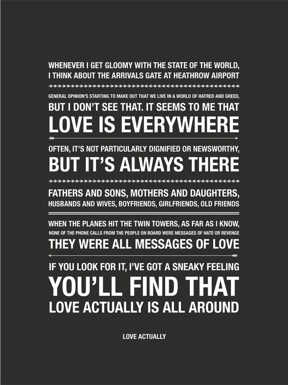 Love Actually Is All Around Quote Love Actually Quotes Print Dark Grey | Etsy