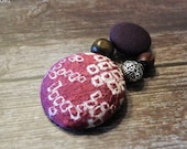 Vintage Kimono Covered Button Beads Ponytail Holder, Shibori Red Purple, phvk007