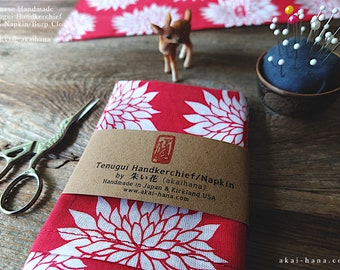 Japanese Handcrafted Tenugui Handkerchief, Dahlia Red ⦿tnha0005