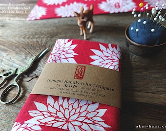 Japanese Handcrafted Tenugui Handkerchief, Dahlia Red ⦿tnha0005