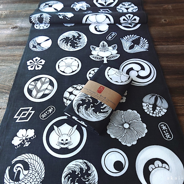 akaihana Original Tenugui, Kamon, Japanese Crest, Japanese Hand Dyed ⦿tnor0007