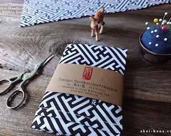 Japanese Handcrafted Tenugui Handkerchief, Sayagata Black ⦿tnha0009
