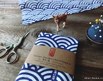 Japanese Handcrafted Tenugui Handkerchief, Seigaiha, Wave ⦿tnha0008