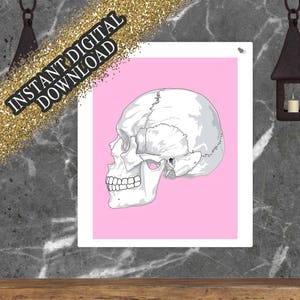 Pink and White Urban Skull Print Instant Digital Download image 1