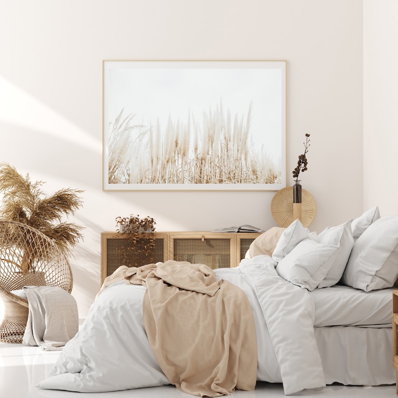 White Pampas Grass Print, Large Neutral Boho Poster, Pampas Grass Photo