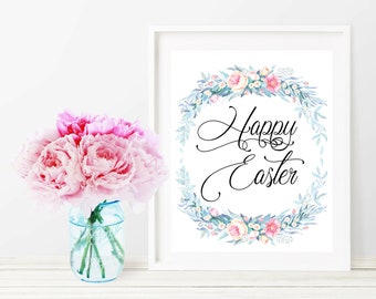 HAPPY EASTER Pink Floral | Instant Download | LARGE 16"x20" Downloadable Print | Gallery Wall | Printable