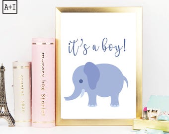 It's a Boy! Elephant Image | Instant Download | Downloadable Print | Gallery Wall | Printable