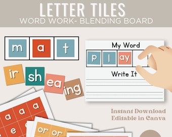Letter Tiles: Word Work, Blending Board (Canva Editable Template)