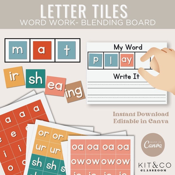 Letter Tiles for Word Work - Language Foundations- Science of Reading - Blending Words -  Word Mat- Canva Editable Template - Customize