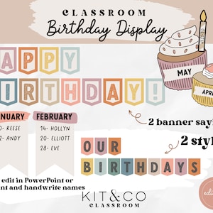 Birthday Display Neutral Colours,  Classroom Birthdays, Neutral Boho Modern Classroom Decor, School Printables, Class resources, Special Ed