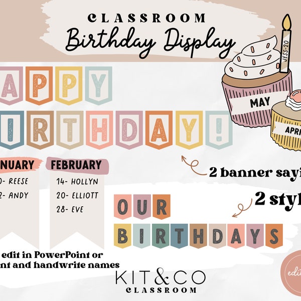 Birthday Display Neutral Colours,  Classroom Birthdays, Neutral Boho Modern Classroom Decor, School Printables, Class resources, Special Ed