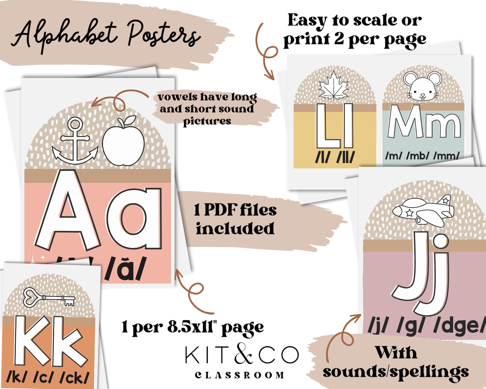 Neutral Boho Alphabet Posters: Classroom Homeschool Decor (PDF) - Etsy