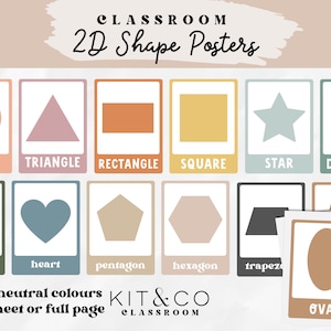 Vormposters Klaslokaal 2D-vormen, Klasseposters, Onderwijs Flash-kaarten, Homeschool, Neutraal Boho Modern Klaslokaal Decor, School Afdrukbaar