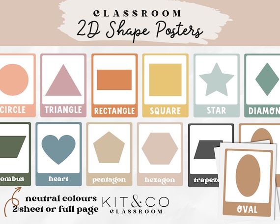 2D Shape Posters: Neutral Boho Classroom Decor (Printable)
