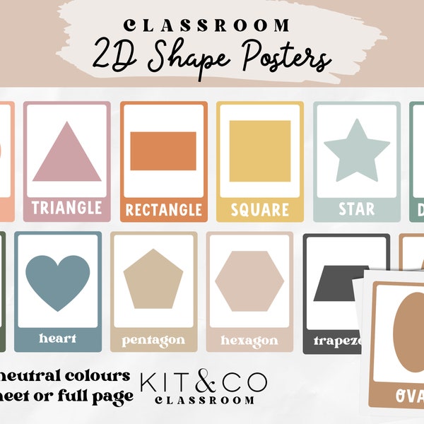 Shape Posters Classroom 2D Shapes, Class Posters, Education Flash cards, Homeschool, Neutral Boho Modern Classroom Decor, School Printable