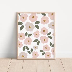 Modern Floral Pattern, Pink, Minimal, Flowers, Nursery Printable, Playroom, Kids Bedroom, Digital Wall Art, Neutral Kids