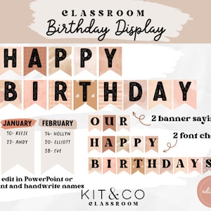 Birthday Display,  Classroom Birthdays, Neutral Boho Modern Classroom Decor, School Printables