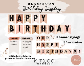 Birthday Display,  Classroom Birthdays, Neutral Boho Modern Classroom Decor, School Printables