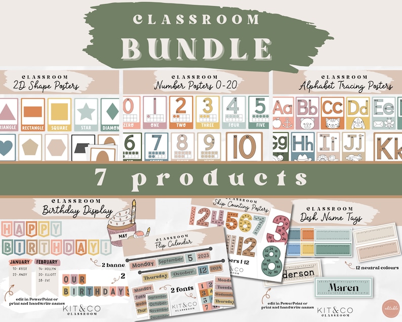 Modern Boho Classroom Decor Bundle: Posters, Calendar, Numbers (digital ...