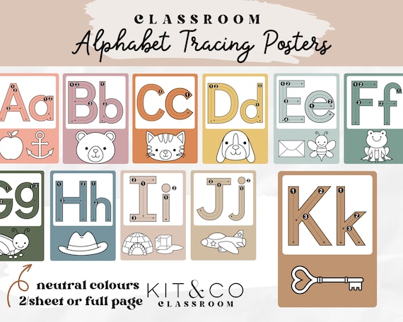 Alphabet Tracing Posters: Neutral Classroom Decor (PDF)