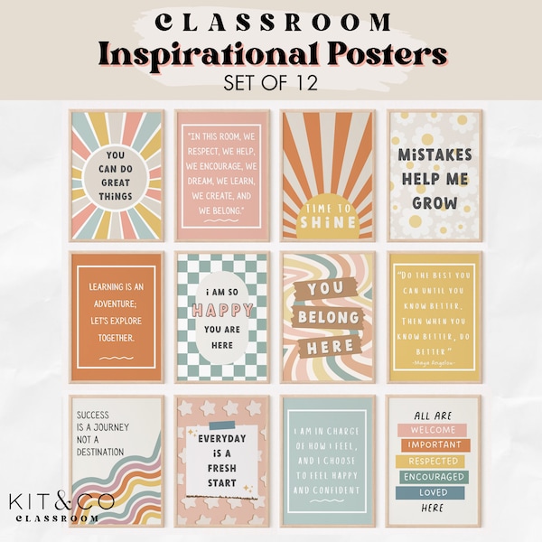 Classroom Posters, Inspirational, Motivation, Growth Mindset, Boho Modern Classroom, School Printables, Classroom Decor, Bulletin Board