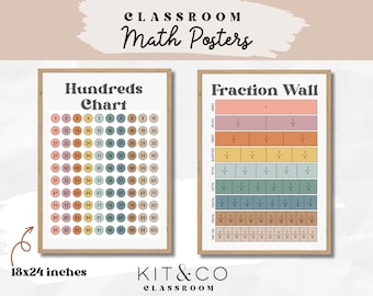 Neutral Boho Math Posters: Hundreds Chart & Fraction Wall (Digital Download)