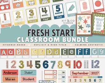 Classroom Decor Bundle, Playful and Whimsical Elementary Set, Alphabet, Numbers Posters