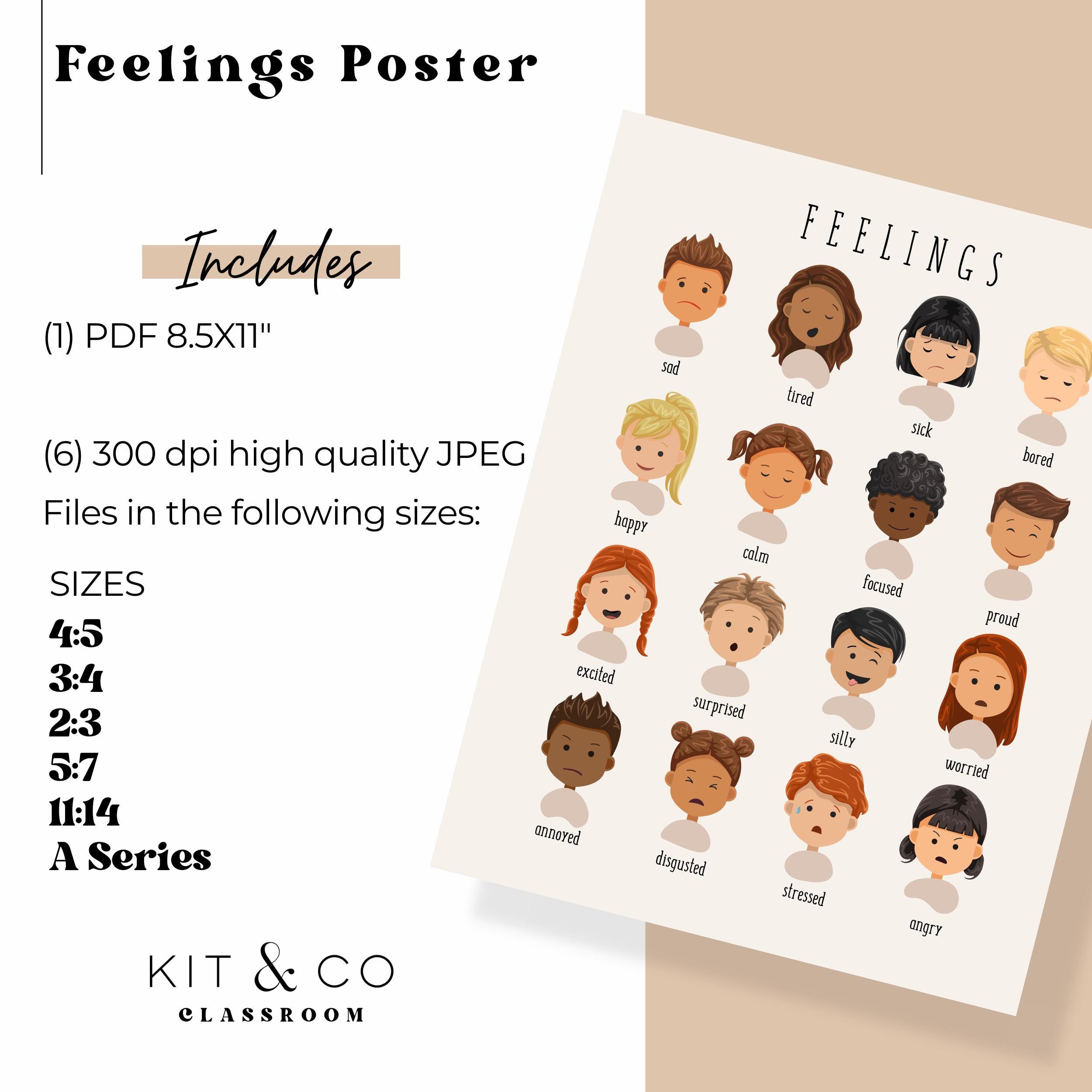 Feelings Poster for Kids - 16 Emotions With Illustrations - Social ...