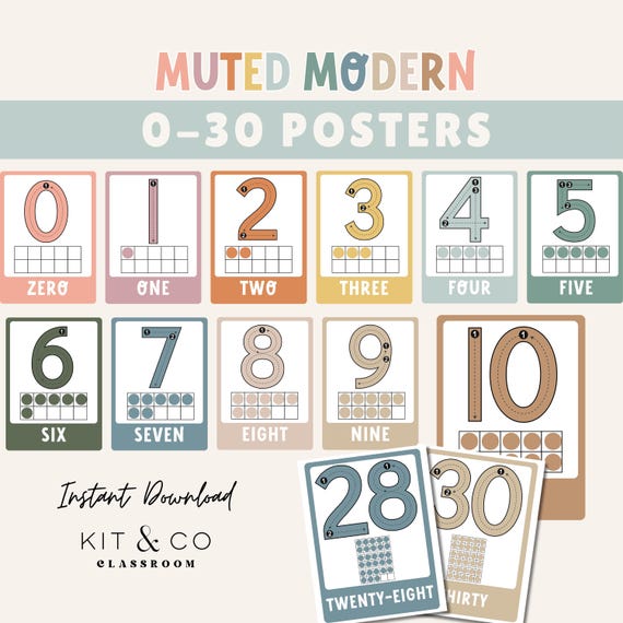 Number Posters 0-30: Neutral Boho Classroom Decor (Printable)