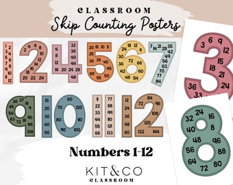 Skip Counting Posters 1-12: Neutral Boho Classroom Decor (PDF Printable)