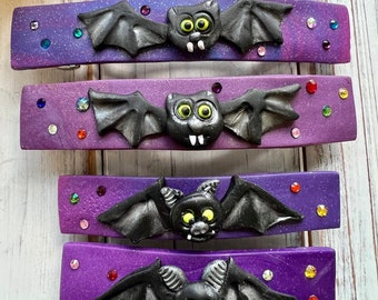 Bat French barrettes, Halloween barrettes