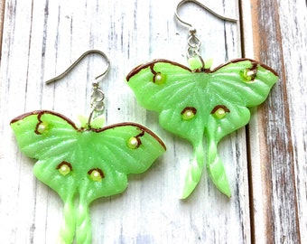 Luna moth earrings, mystical moth earrings