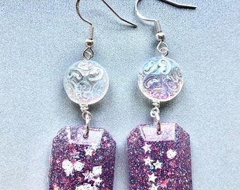 Lavender and iridescent drop earrings