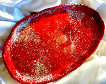 Red and silver heart tray