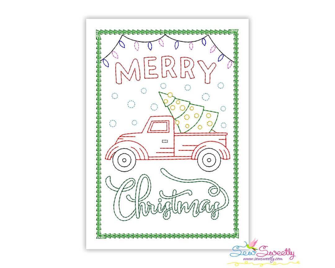 Cardstock Embroidery Design Merry Christmas Truck Greeting Card Etsy