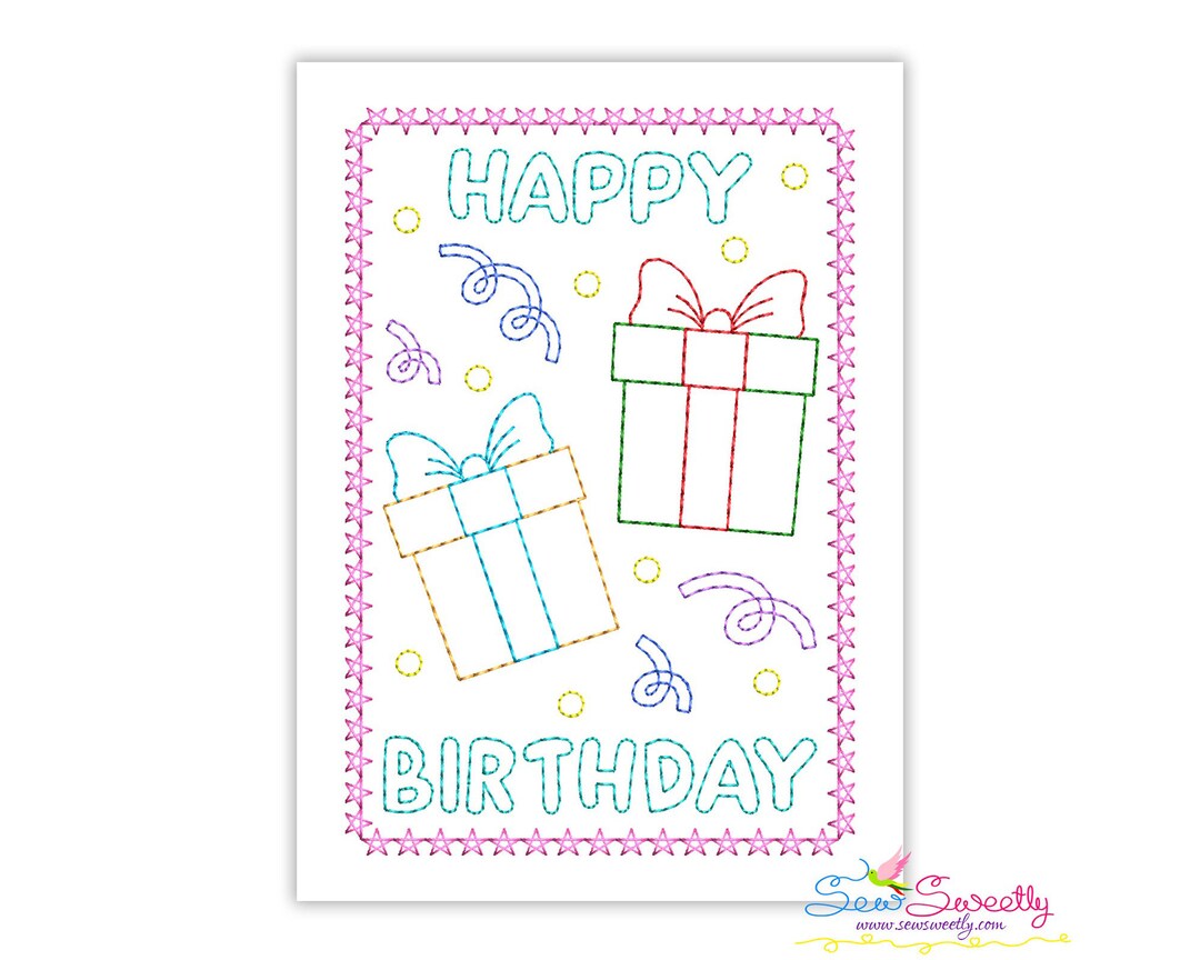 Cardstock Embroidery Design Happy Birthday Gifts Greeting Card Etsy