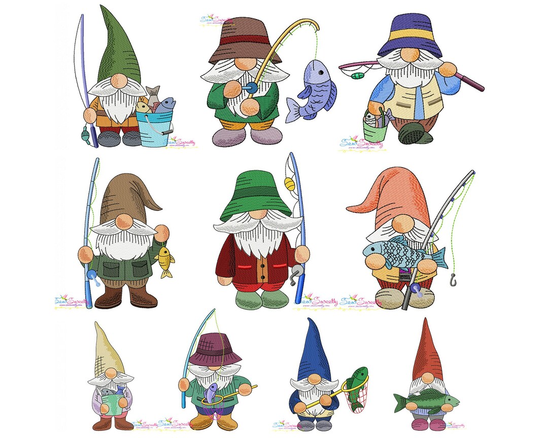 Fishing Gnomes Embroidery Design Bundle Etsy
