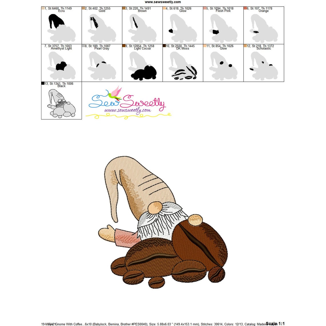 Gnome with coffee8 embroidery design  etsy Gnome with coffee8 embroidery design  etsy