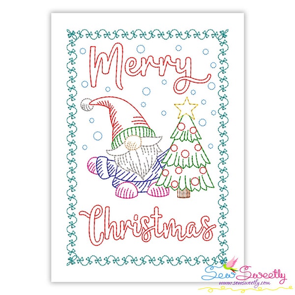 Cardstock Embroidery Design- Merry Christmas Gnome And Tree Greeting Card