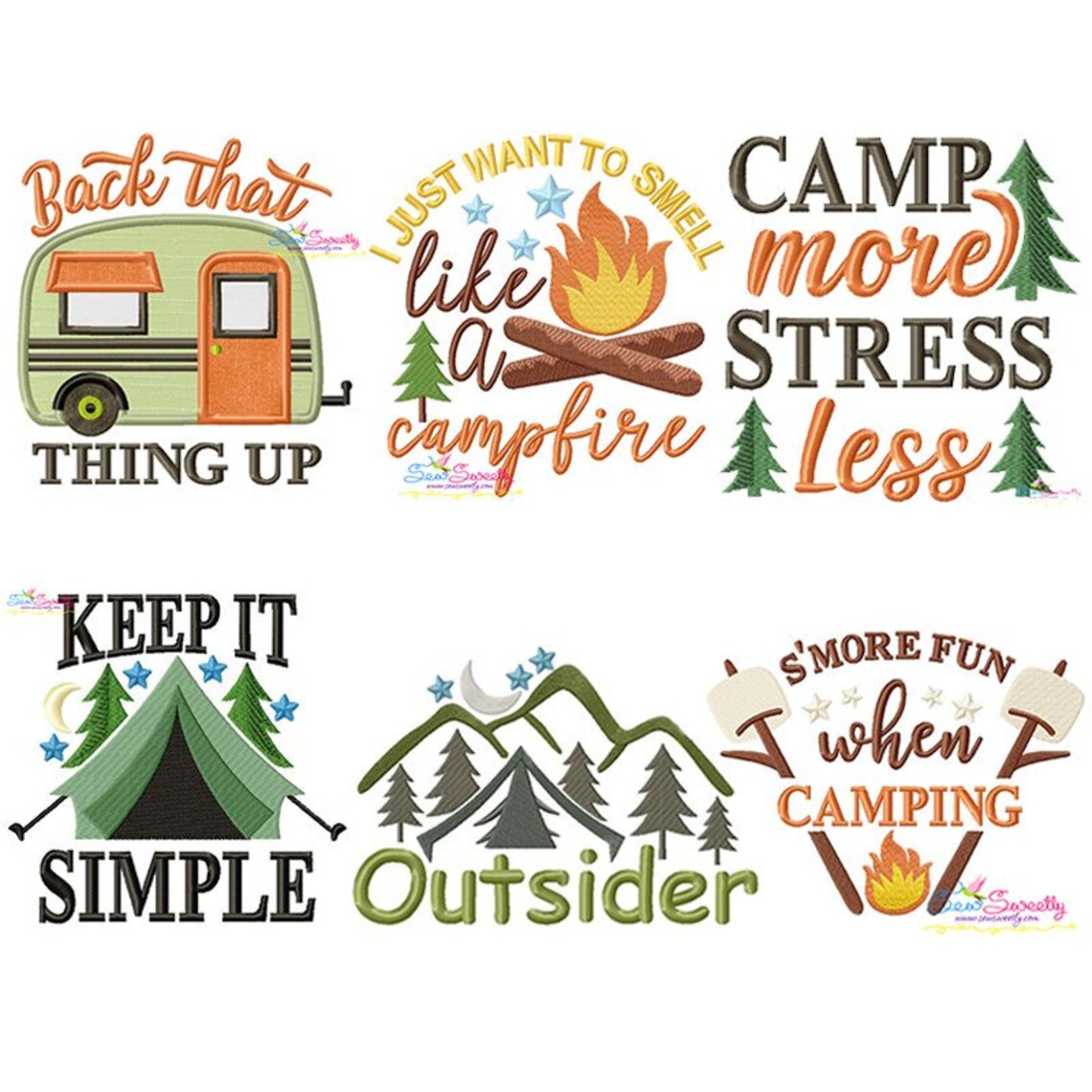 Camping Lettering Embroidery Design Bundle Etsy