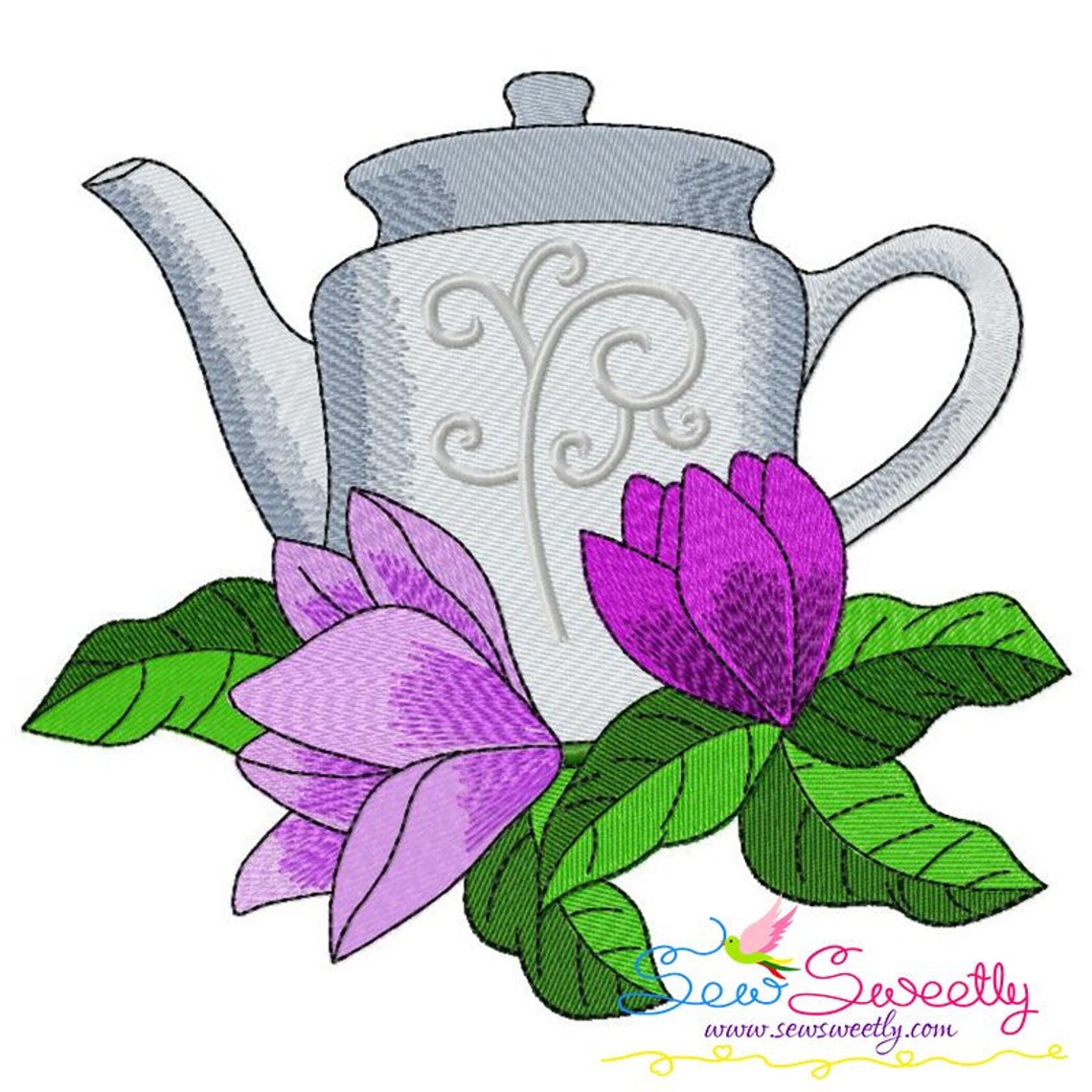 Teapot And Flowers Embroidery Design Bundle Etsy