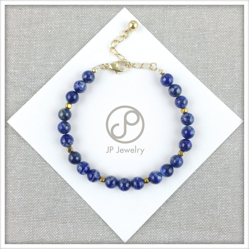 Handmade bracelet with Lapis Lazuli Gemstone and golden Etsy