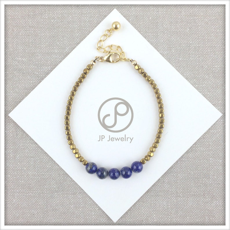 Handmade bracelet with genuine Lapis Lazuli gemstone golden Etsy