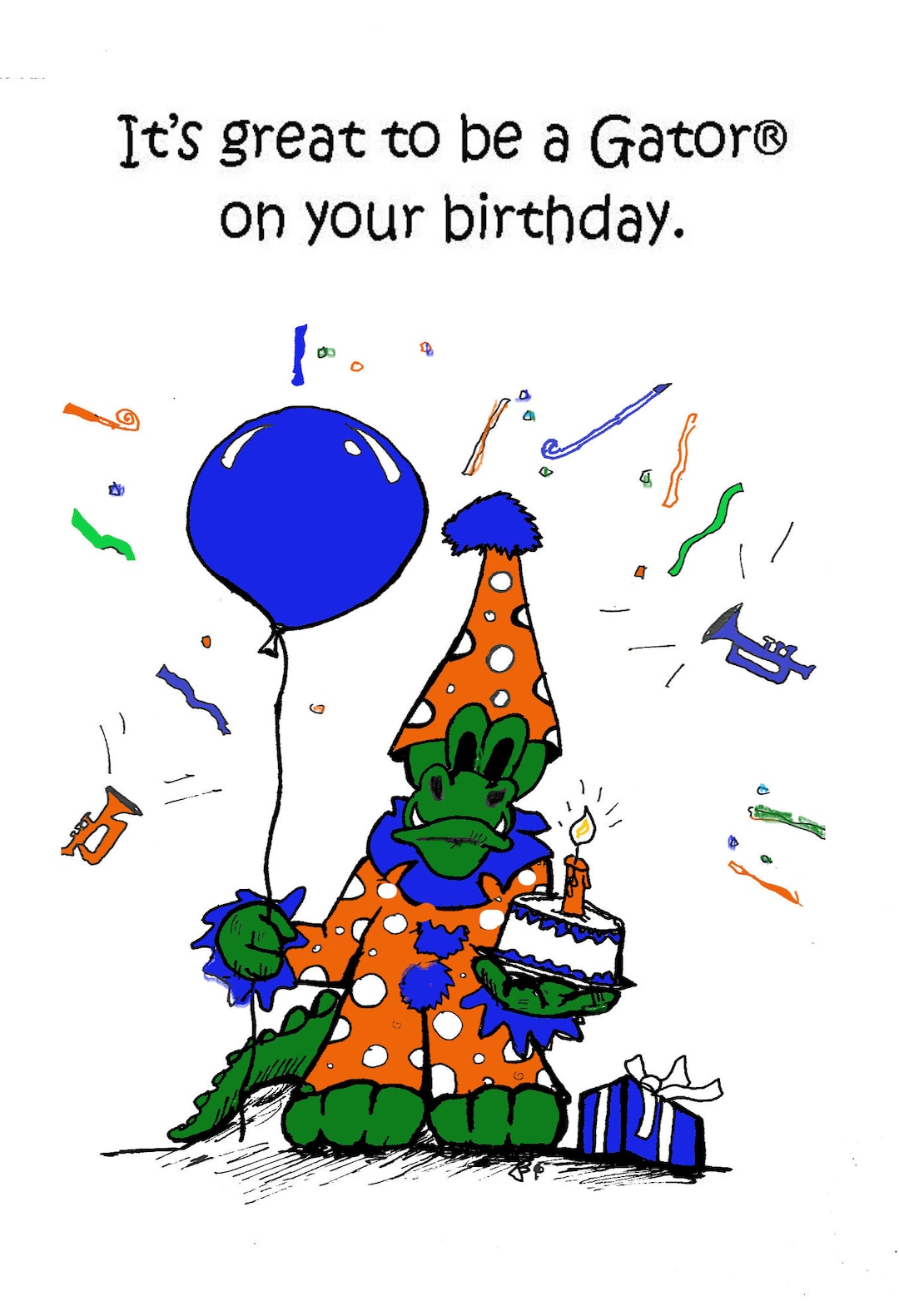 Gator Birthday Greeting Card Gator Greeting Cards Florida Etsy