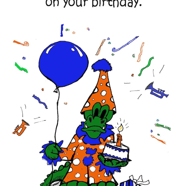 Gator Birthday Greeting Card | Gator Greeting Cards | Florida Gator Original Greeting Cards | Gator Gifts