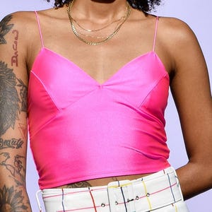 Hot Pink Sheen Spaghetti Strap Tank Top - Y2K