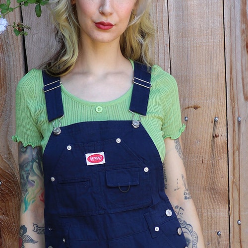 90s Deadstock Denim Overall Shorts NAVY 