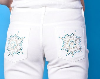 Deadstock Y2K Low Rise Rhinestone Pocket Flares ~ White only!