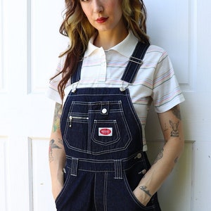 90s Deadstock Raw Denim Overall Shorts CONTRAST STITCH Free US Shipping image 4